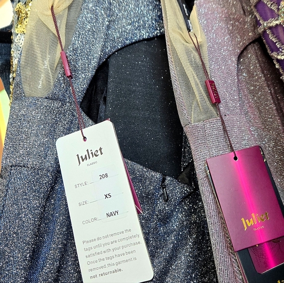 Navy Blue Matallic Shimmer V neck Evening Formal Prom Dress XS - Picture 4 of 5